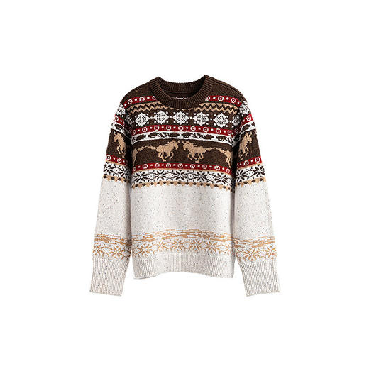 特绽放080朵/马年提花全羊毛圆领长袖套头毛衣新款设计感文艺毛衫 商品图4