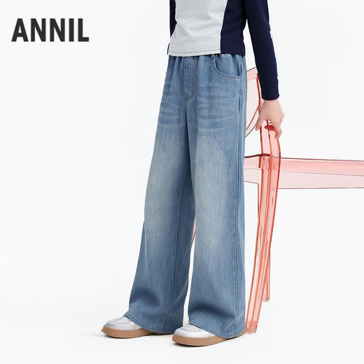 【棉弹垂感软牛仔】女童宽松阔腿牛仔单裤百搭裤子春季新款安奈儿童装EG616661 商品图2