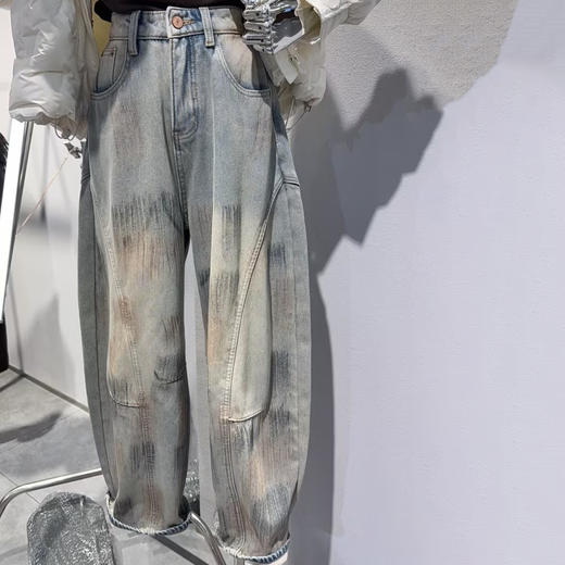 （不含配件）ZC纽扣腰脏脏加绒牛仔弯刀阔腿裤51108冬季065354330091 商品图0