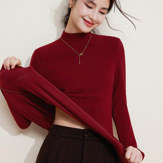 「自j」全新升级【铂金会员128/天猫169/差价41】(02516)洛诗琳加绒加厚中领打底衫2025秋冬修身显瘦高级感保暖上衣 商品图2