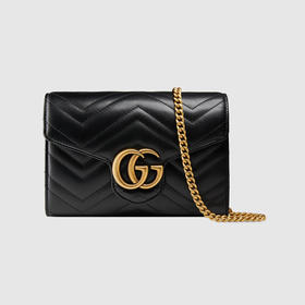 【三】GUCCI 古驰 女士 GG Marmont系列 绗缝迷你斜挎单肩包 黑色 474575 DTD1T 1000