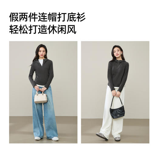 【云感绒-连帽衫】逸阳秋高级灰连帽衫抽褶收腰正肩显瘦打底卫衣5269 商品图3