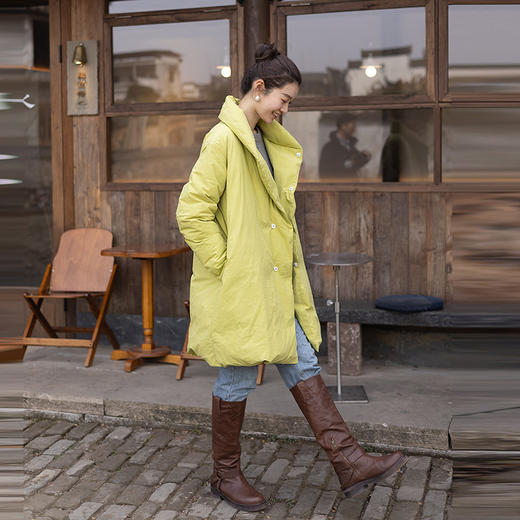 绽放069朵/高支高密棉廓形感中长款羽绒服女防风保暖立领羽绒外套 商品图2