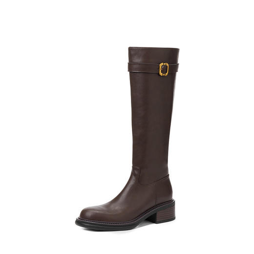 【预售5天】全牛皮修腿洋气百搭皮带扣骑士靴粗中跟圆头真皮高筒长靴KK840-23 商品图4