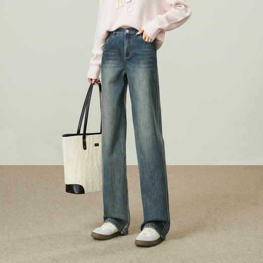 【厚绒-直筒牛仔】逸阳冬复古加绒加厚保暖奥粒绒直筒裤4093RB 商品图6