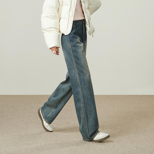 【厚绒-直筒牛仔】逸阳冬复古加绒加厚保暖奥粒绒直筒裤4093RB 商品图1