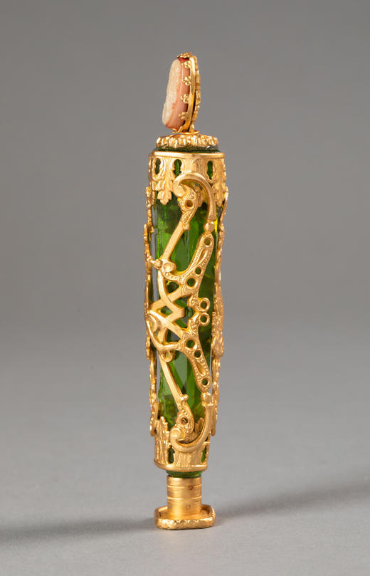 【已售】独角鹿西洋古董19世纪法国出品音乐女神主题铜鎏金精雕嵌卡梅奥古典肖像浮雕装饰绿色水晶火漆印章 商品图3