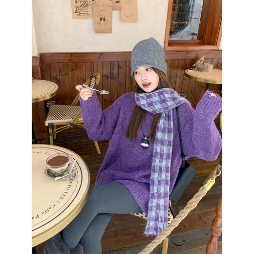 <曾小咸推荐>现货秒杀 ！微信超特价！韩系紫色套头毛衣（含围巾）日常219.99 立减130 秒杀89.99！！ 商品图2