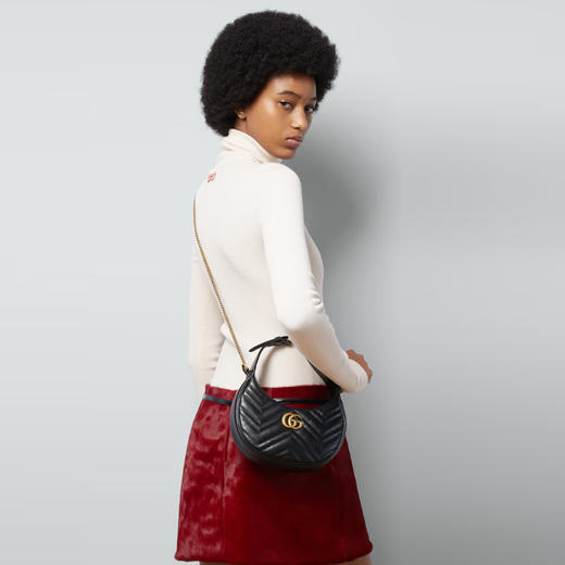 【一】GUCCI 古驰 女士 GG Marmont系列 半月造型迷你手提包 黑色 699514 DTDHT 1000 商品图9