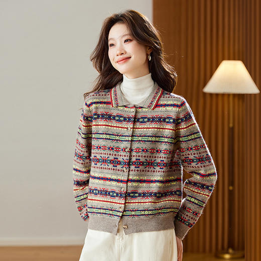 CC【重工费尔岛提花】针织开衫女2025冬季新款宽松软糯翻领复古上衣 商品图2