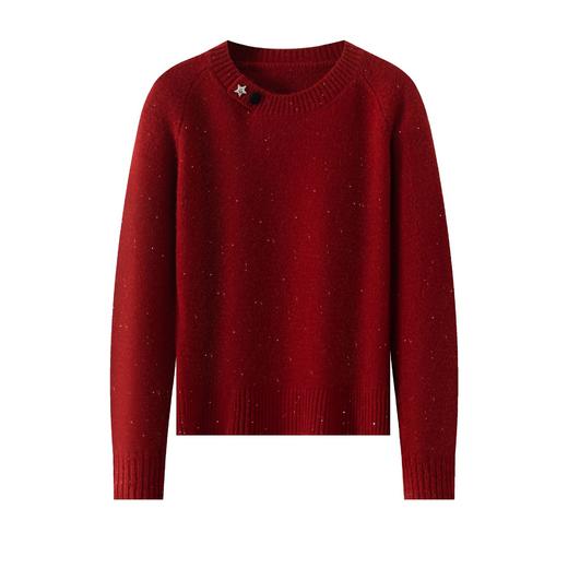 CC慵懒风圆领毛衣女套头秋冬宽松红色针织衫设计感小个子气质打底衫 商品图4