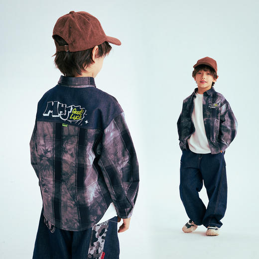 MANHOJIA【扎染格纹衬衫】儿童衬衫新年款男童扎染设计牛仔外套 商品图1
