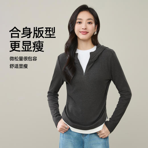 【云感绒-连帽衫】逸阳秋高级灰连帽衫抽褶收腰正肩显瘦打底卫衣5269 商品图2