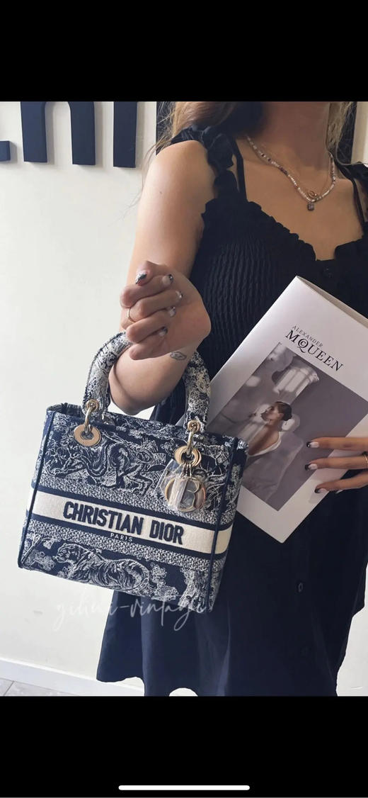 Dior 黑色 茹伊印花拼刺绣logo 帆布  五格 动物图案 戴妃包 商品图3