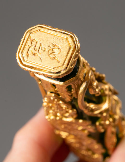 【已售】独角鹿西洋古董19世纪法国出品音乐女神主题铜鎏金精雕嵌卡梅奥古典肖像浮雕装饰绿色水晶火漆印章 商品图6