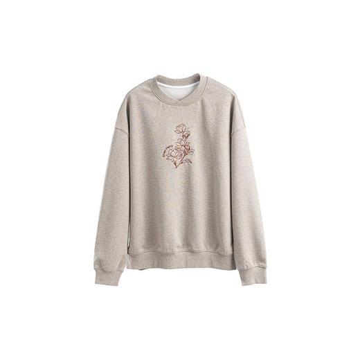 绽放028朵/茉莉花刺绣廓形纯棉长袖套头卫衣柔软亲肤宽松无帽上衣 商品图4