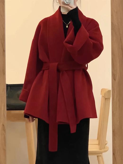 品牌订单山羊绒＋桑蚕丝超细羊毛翻领双面毛呢手工极简大衣 商品图3