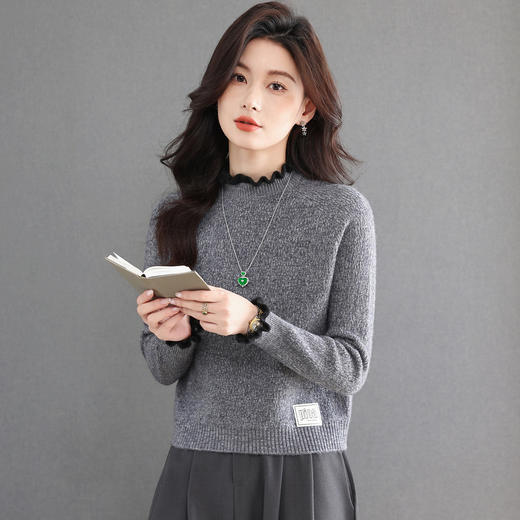 CC木耳领打底衫女高腰小个子上衣2025新款冬季内搭漂亮减龄厚款毛衣 商品图0