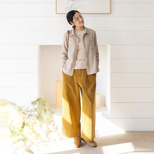 绽放055朵/牦牛绒棉混纺斜纹花纱绒感长袖衬衫文艺叠穿松弛感小衫 商品图1