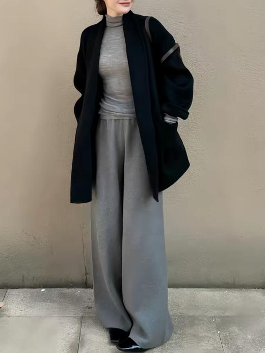 品牌订单山羊绒＋桑蚕丝超细羊毛翻领双面毛呢手工极简大衣 商品图9