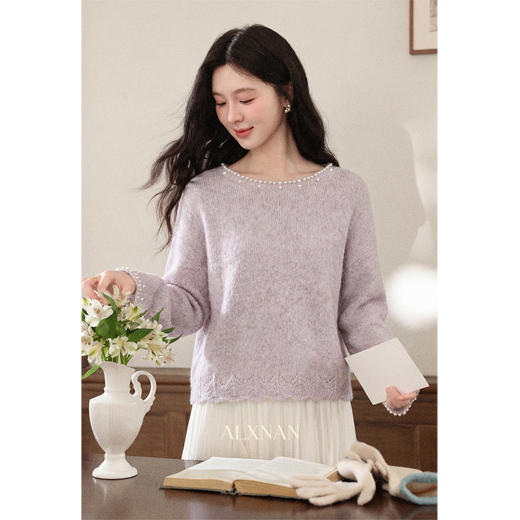 鹿向南「碎冬手记」冬季新款慵懒风紫色毛衣女高级气质针织衫上衣 商品图3