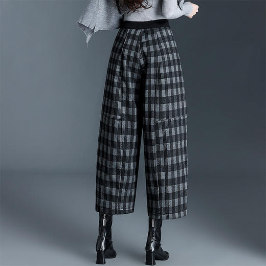 松紧腰格纹加绒弯刀裤，遮胯宽松休闲八分裤QYM25886 商品图2