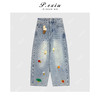 PanYiXiu/潘依绣复古水洗立体蘑菇刺绣磨毛显瘦弯刀牛仔裤Q91881 商品缩略图0