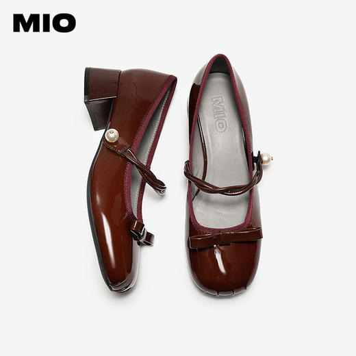 MIO米奥玛丽珍鞋2026春季新款圆头粗跟一字带扣带珍珠蝴蝶结女鞋M261425913 商品图3