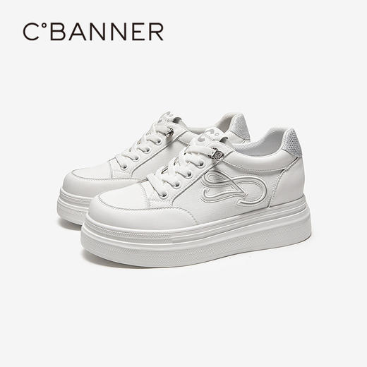 千百度厚底小白鞋女2026春季新款增高休闲板鞋松糕底轻便运动鞋A26180012 商品图0