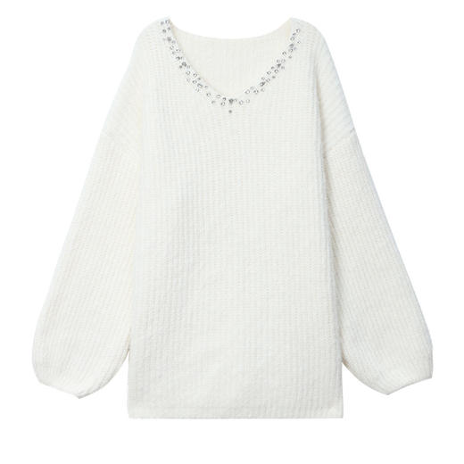 CC红色本命年慵懒风v领针织衫女秋冬大码宽松毛衣遮屁股小个子上衣 商品图4