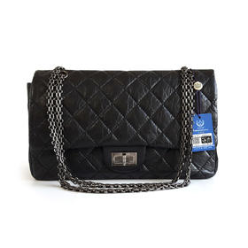 【95新】CHANEL香奈儿2.55A37590Y04150C3906大号31CM黑银牛皮2.55链条包单肩包女士 281225AK43