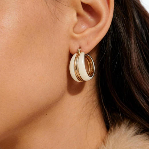 【张婧仪&赵丽颖&刘芳菲同款】Retro Chic | 奥斯白色珐琅耳圈&奥斯白色珐琅戒指套装 商品图2