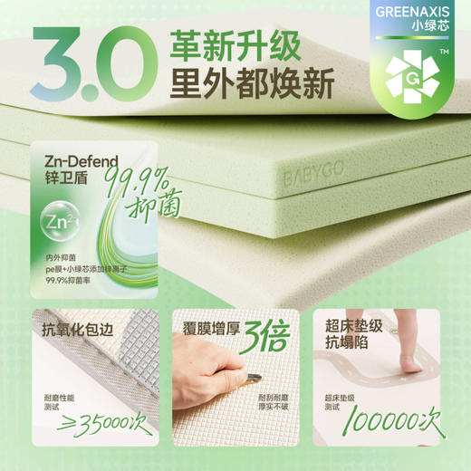 【BG】BABYGO婴幼儿爬行垫XPE整体垫小绿芯整张爬行垫宝宝学爬垫子加厚家用垫子 商品图1