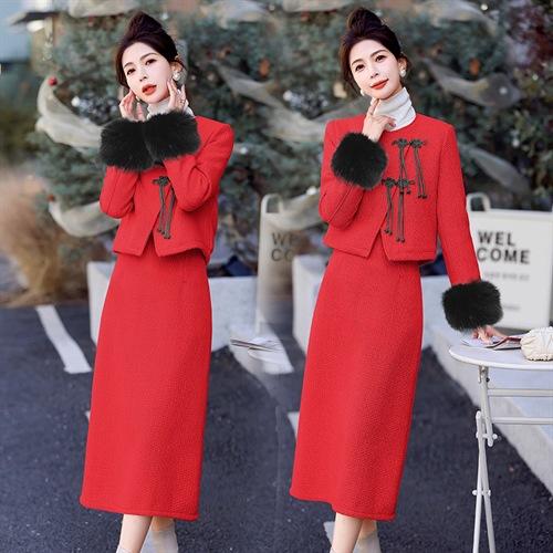 小香气质时尚保暖加棉，套装袖毛可脱卸HR-LMJY8819 商品图1