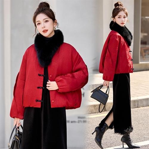 爆款超好看红色洋气外套，新中式真狐狸毛短款羽绒（配真毛领）HR-RSLD2871 商品图2