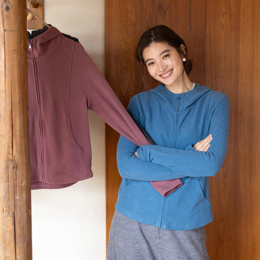 特绽放704朵/暖宝宝·德绒双面连帽显瘦开襟卫衣女冬保暖加厚上衣 商品图0