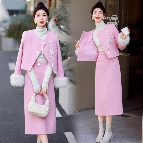 小香气质时尚保暖加棉，套装袖毛可脱卸HR-LMJY8819 商品图0