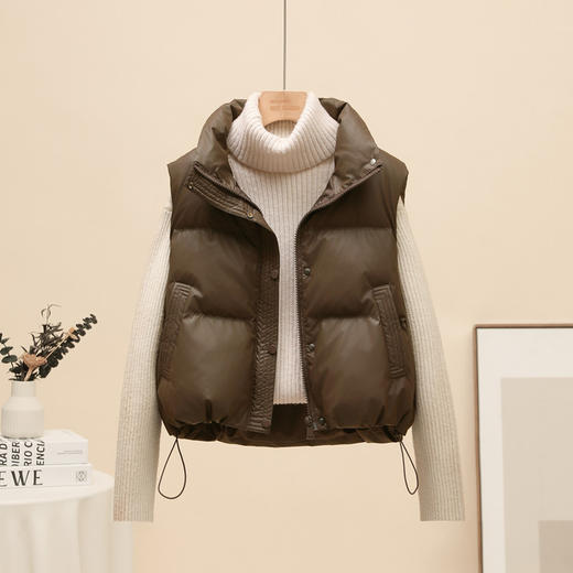 免洗PU皮羽绒马甲短款时尚背心坎肩A03 商品图3