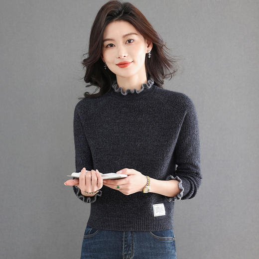 CC木耳领打底衫女高腰小个子上衣2025新款冬季内搭漂亮减龄厚款毛衣 商品图2