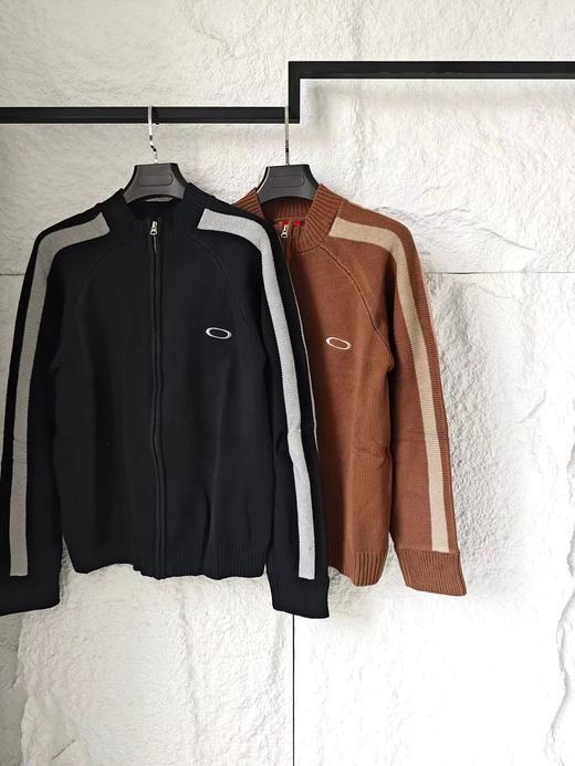 D123026刺绣标识古着色织拼接拉链针织毛衣外套男女同款 商品图1