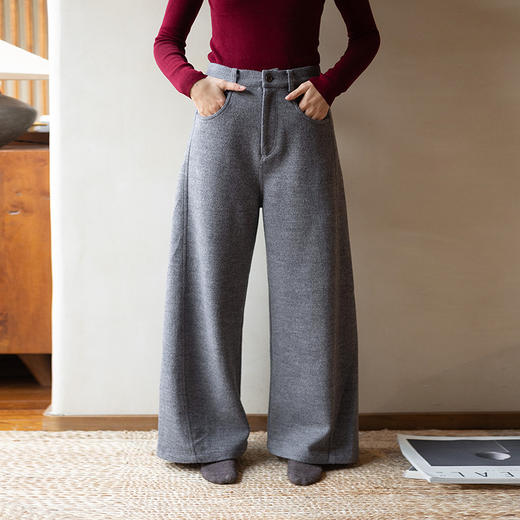 绽放044朵/羊毛混纺花纱毛呢直筒长裤百搭松弛感双面呢休闲裤新款 商品图0