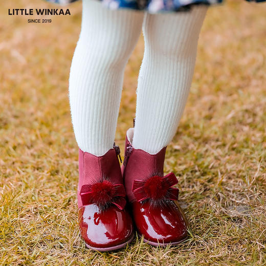 春节不打烊-西班牙little winkaa蝴蝶结毛球短靴女童公主皮靴2025新款冬季加绒 商品图3