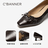 千百度羊皮粗高跟鞋女2026春季新款方跟小皮鞋蝴蝶结通勤浅口单鞋A26125015 商品缩略图3
