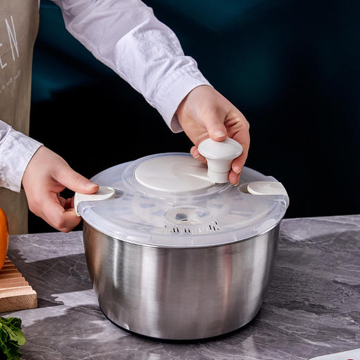 不锈钢蔬菜沙拉脱水器手动旋转沥水篮家用果蔬甩干机洗菜脱水神器 商品图1