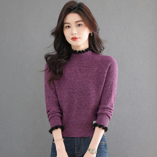 CC木耳领打底衫女高腰小个子上衣2025新款冬季内搭漂亮减龄厚款毛衣 商品图1