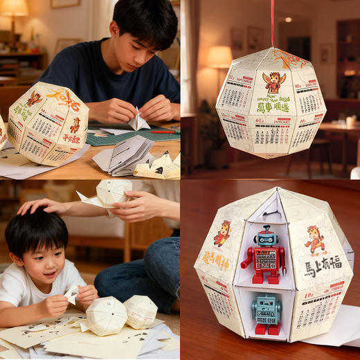2026创意手工diy折纸台历马年星球地球仪摆件亲子互动盲盒日历 商品图1