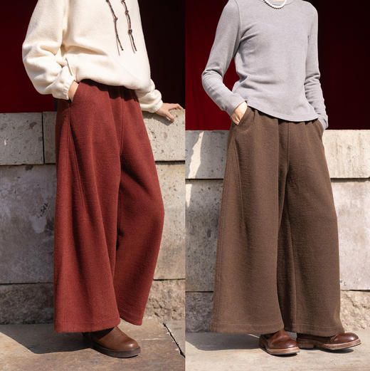 特绽放009朵/热可可暖羊毛裤·羊毛混纺加厚全腰松紧阔腿休闲裤女 商品图0