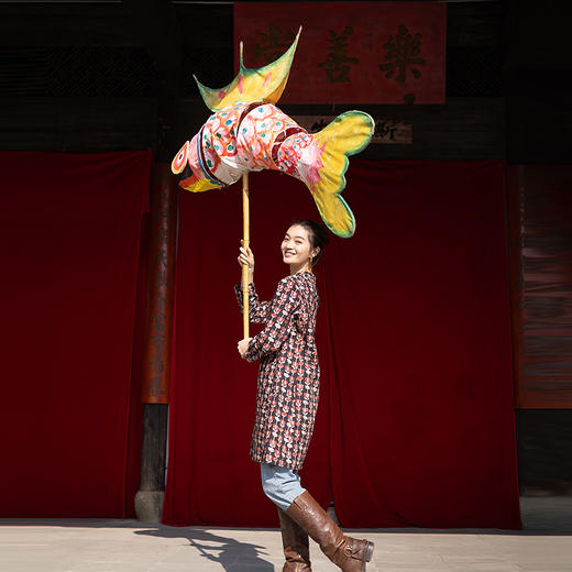 绽放040朵/新中式盘扣斜襟高支棉印花长袖连衣裙中长款松弛感长裙 商品图1