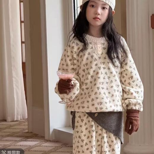 【亲肤安全材质❗️保暖舒适简约】韩系新款女童睡衣秋冬加厚儿童亲子装家居服女孩加绒碎花保暖套装。jb 商品图3