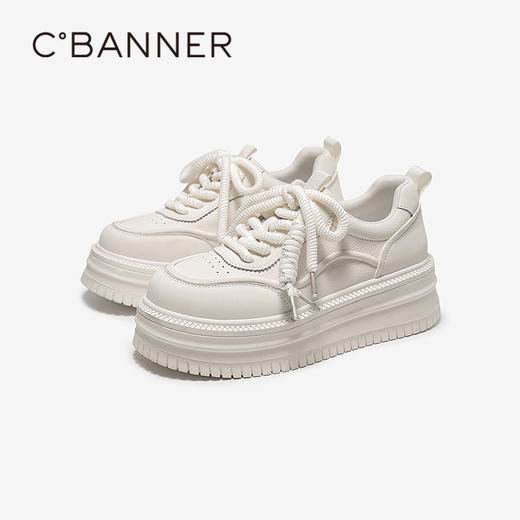 千百度厚底小白鞋女2026春季新款增高饼干鞋时尚舒适运动休闲鞋A26126002 商品图0